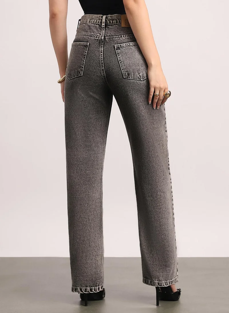 Urbano Fashion  Urbano Fashion Women's Light Grey High Rise Straight Fit Washed Jeans Non-Stretchable for Women | Best Price UAE